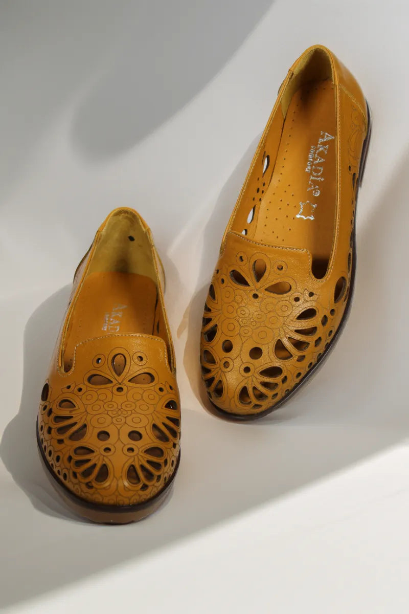 Balerini piele naturala Teresa 2 Galben Mustar image 2