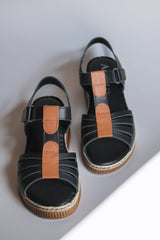 Sandale dama cu platforma piele naturala Bratislava Negru cu dunga Maro