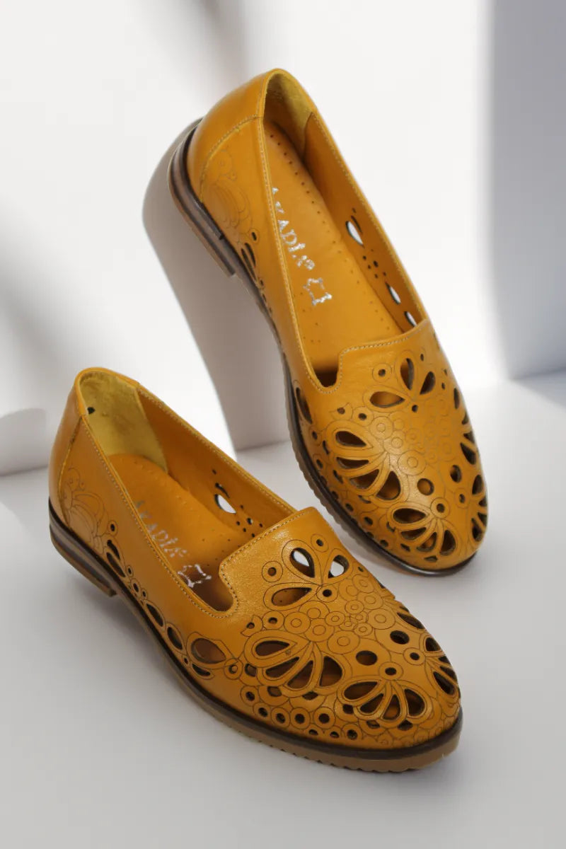 Balerini piele naturala Teresa 2 Galben Mustar image 0