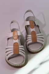 Sandale dama cu platforma piele naturala Bratislava Roz pudra cu dunga maro