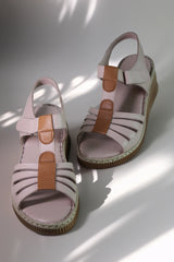 Sandale dama cu platforma piele naturala Bratislava Roz pudra cu dunga maro