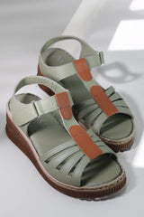 Sandale dama cu platforma piele naturala Bratislava Verde cu dunga maro