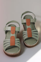 Sandale dama cu platforma piele naturala Bratislava Verde cu dunga maro