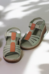 Sandale dama cu platforma piele naturala Bratislava Verde cu dunga maro