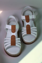 Sandale dama cu platforma piele naturala Bratislava Alb cu dunga maro