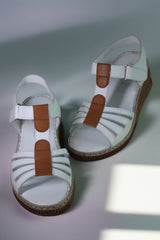 Sandale dama cu platforma piele naturala Bratislava Alb cu dunga maro