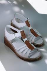 Sandale dama cu platforma piele naturala Bratislava Alb cu dunga maro