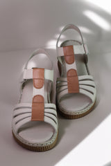 Sandale dama cu platforma piele naturala Bratislava Bej cu dunga maro