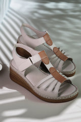 Sandale dama cu platforma piele naturala Bratislava Bej cu dunga maro