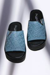 Papuci piele naturala Bosphorus Albastru