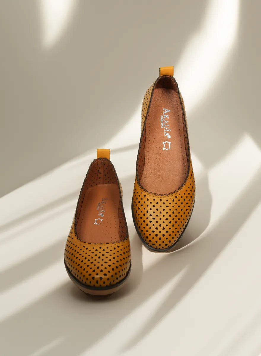 Balerini piele naturala Ediz Galben Mustar image 2