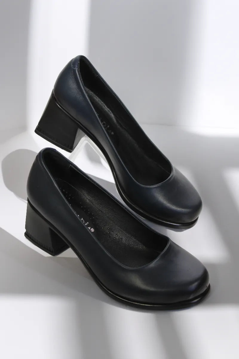 Pantofi cu toc piele naturala Helena Bleumarin image 0