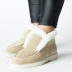 UGG-style winter boots, women's suede boots with warm fur lining, Cream Beige