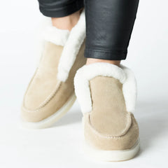 UGG-style winter boots, women's suede boots with warm fur lining, Cream Beige