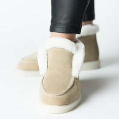 UGG-style winter boots, women's suede boots with warm fur lining, Cream Beige