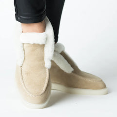 UGG-style winter boots, women's suede boots with warm fur lining, Cream Beige