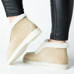 UGG-style winter boots, women's suede boots with warm fur lining, Cream Beige