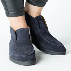 Elegant winter boots, Women's ankle boots made of suede Navy blue