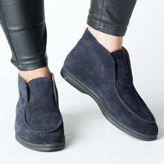 Elegant winter boots, Women's ankle boots made of suede Navy blue