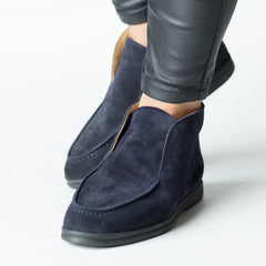 Elegant winter boots, Women's ankle boots made of suede Navy blue