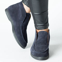 Elegant winter boots, Women's ankle boots made of suede Navy blue
