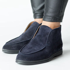 Elegant winter boots, Women's ankle boots made of suede Navy blue