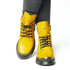 Ghete dama cu fermoar galbene inalte din piele naturala Brasov