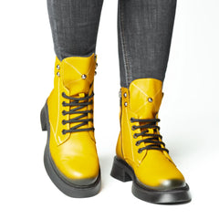 Ghete dama cu fermoar galbene inalte din piele naturala Brasov