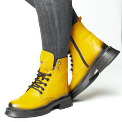 Ghete dama cu fermoar galbene inalte din piele naturala Brasov