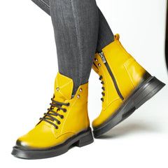 Ghete dama cu fermoar galbene inalte din piele naturala Brasov