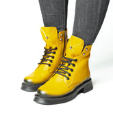 Ghete dama cu fermoar galbene inalte din piele naturala Brasov