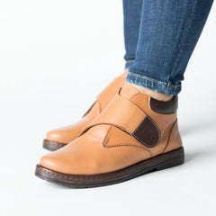 Women's genuine leather boots with a strap, made of brick, Stockholm