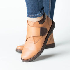 Women's genuine leather boots with a strap, made of brick, Stockholm