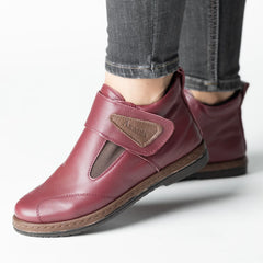 Women's burgundy ankle boots made of genuine leather Zagreb