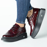 Pantofi casual dama Bordo Croco eleganta din piele naturala Tempo