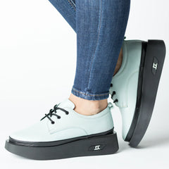 Pantofi casual dama Verde Menta eleganta din piele naturala Tempo