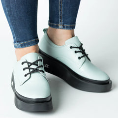 Pantofi casual dama Verde Menta eleganta din piele naturala Tempo