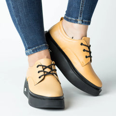 Pantofi casual dama Galben Mustar eleganta din piele naturala Tempo