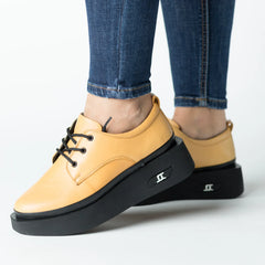 Pantofi casual dama Galben Mustar eleganta din piele naturala Tempo