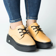 Pantofi casual dama Galben Mustar eleganta din piele naturala Tempo