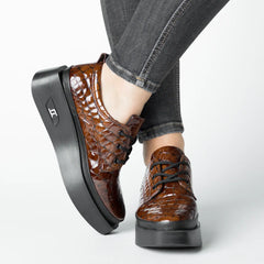 Pantofi casual dama Tan Croco eleganta din piele naturala Tempo