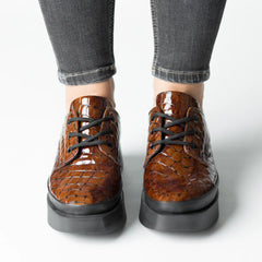 Pantofi casual dama Tan Croco eleganta din piele naturala Tempo