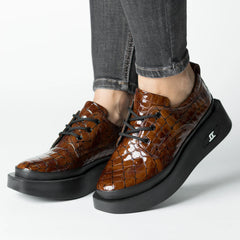 Pantofi casual dama Tan Croco eleganta din piele naturala Tempo