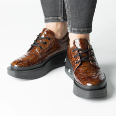 Pantofi casual dama Tan Croco eleganta din piele naturala Tempo