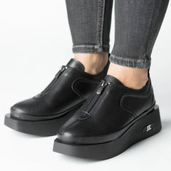 Women's casual shoes with zipper Black elegant natural leather Sinergie