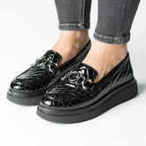 Pantofi casual dama Neagra Croco eleganta din piele naturala Flux