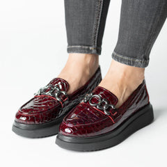 Pantofi casual dama Bordo Croco eleganta din piele naturala Flux