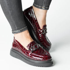 Pantofi casual dama Bordo Croco eleganta din piele naturala Flux