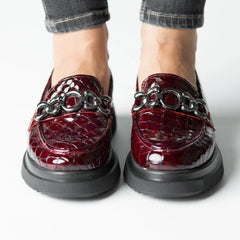 Pantofi casual dama Bordo Croco eleganta din piele naturala Flux
