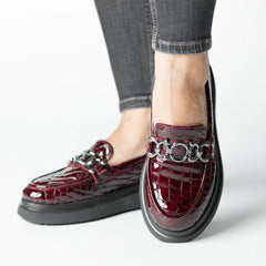 Pantofi casual dama Bordo Croco eleganta din piele naturala Flux